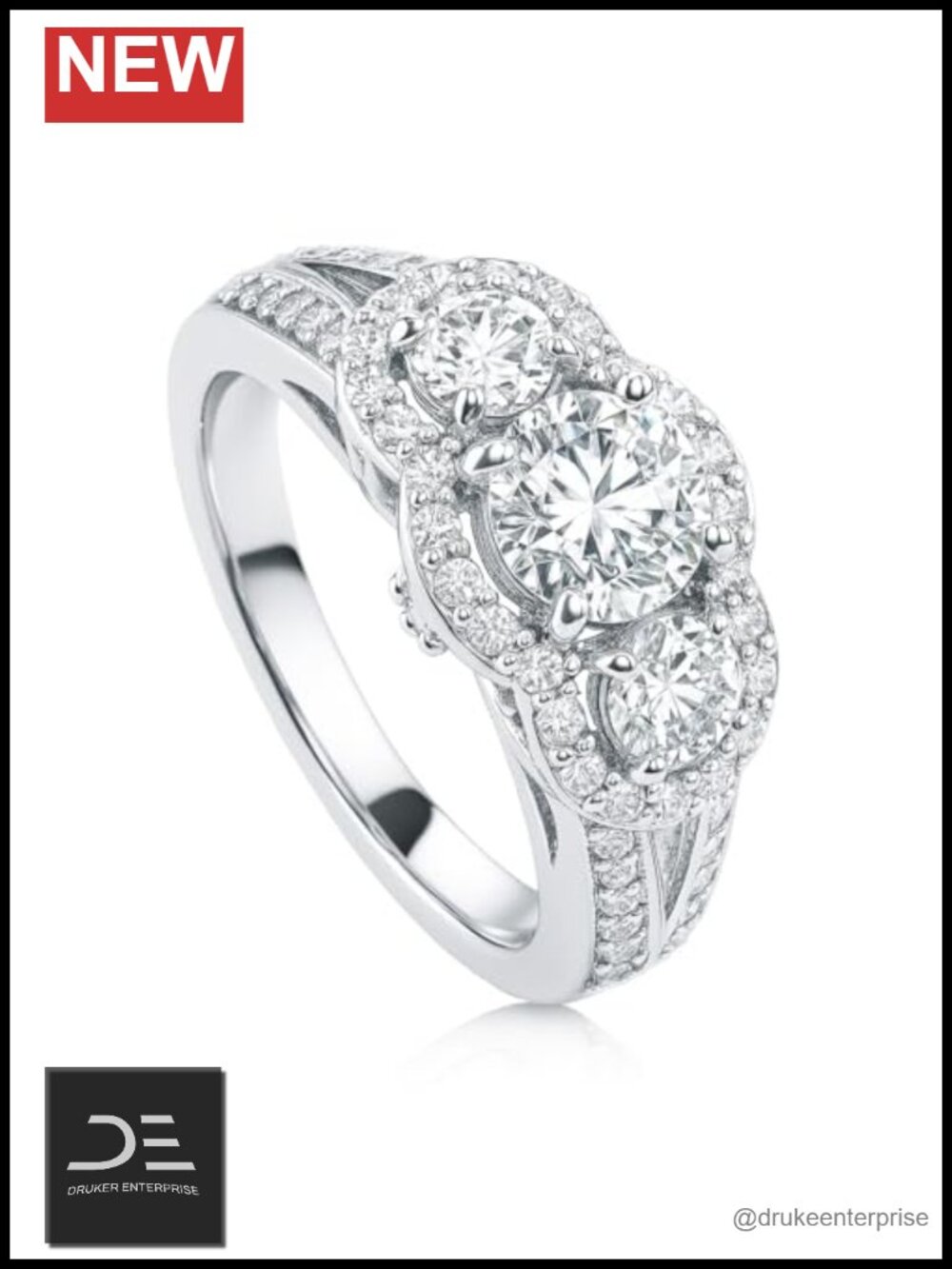 Sterling Silver 3-Stone CZ Engagement Ring, Round Cubic Zirconia Wedding Band